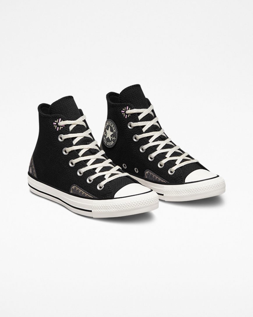 Dámské Boty Vysoké Converse Chuck Taylor All Star Autumn Embroidery Černé Růžové | CZ PUSH05